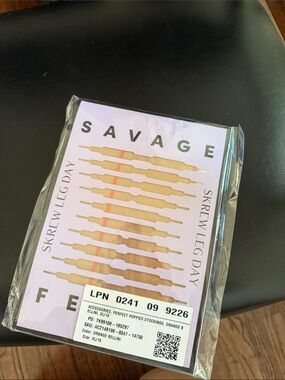 NWT Savage X Fenty Orange Bellini Sheer Stockings with Gold Stripes